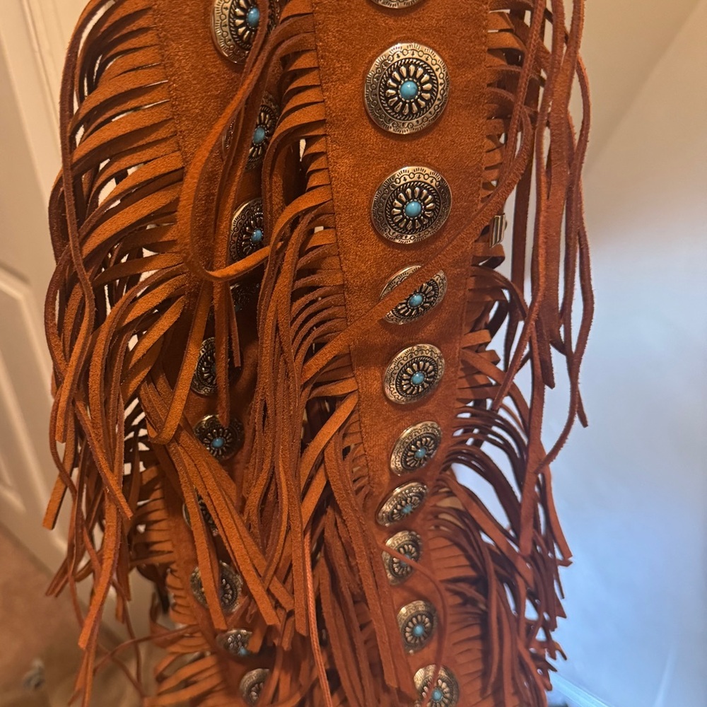 Fringed Suede sandals with Turquoise Accents - Picture 2 of 8